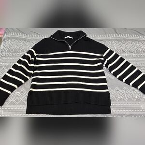 Zara Quarter Zip Striped Sweater Size Medium